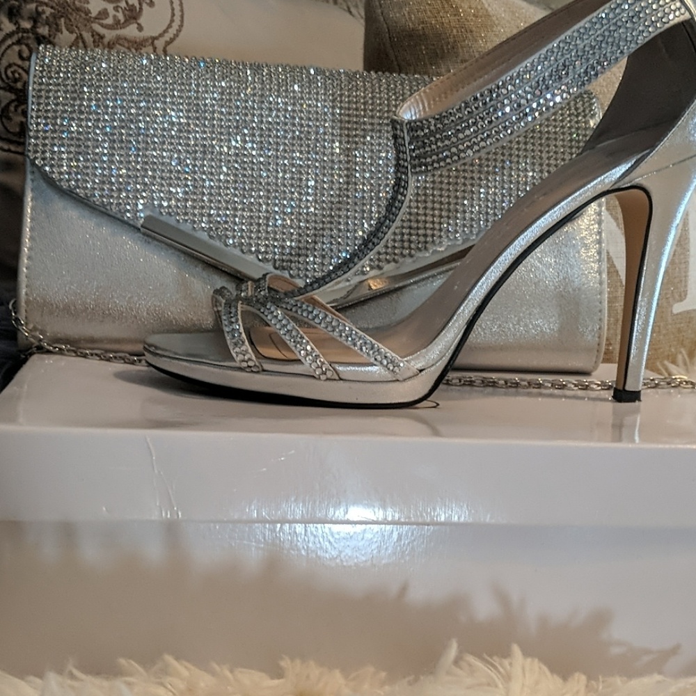 Glamorous sequin heels and evening bag
